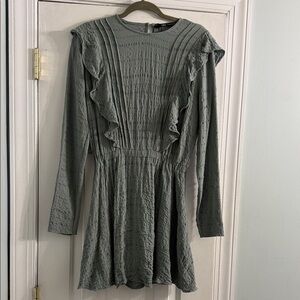 ZARA Green Plaid Crinkle Ruffle Dress